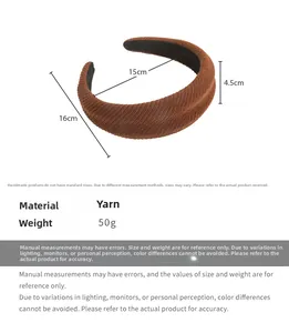 Caramel knitted sponge headband dimensions 16cm x 15cm x 4.5cm detailed product size guide