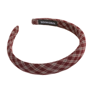 Classic red plaid fabric headband with handmade label for a vintage preppy style look