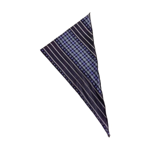 Retro plaid triangle scarf with deep purple stripes and ruffle edge detail