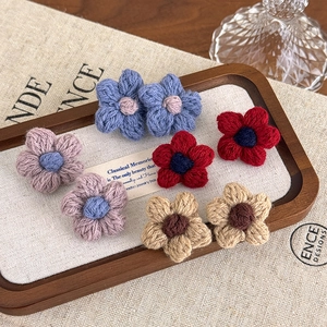 Handmade crochet flower earrings set in blue, red, pink, and beige for women