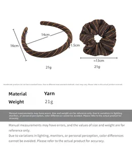 Size details of the striped knit headband and scrunchie set made of woolen yarn