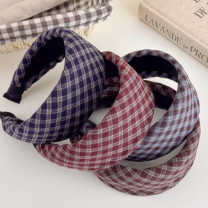 Vintage Plaid Thickened Padded Sponge Headband For Women Retro Wide Fabric Hair Band Elegant Autumn Winter Hair Accessories