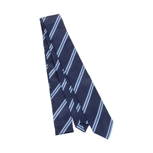 Classic navy blue striped tie with diagonal light blue patterns for school or business