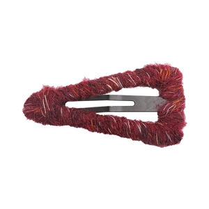 Triangle BB hair clip with wine red wool yarn wrapping for autumn and winter styling