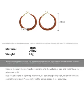Detail view of 3.8cm caramel hoop earrings with iron alloy material and size specs