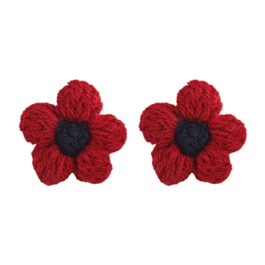 Handcrafted red and blue crochet flower stud earrings for women with vintage floral design