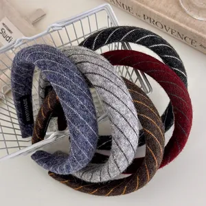 Chic padded knitted striped headbands for women in assorted elegant autumn colors