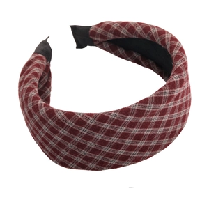 Vintage red and white plaid wide sponge headband for women with high top design