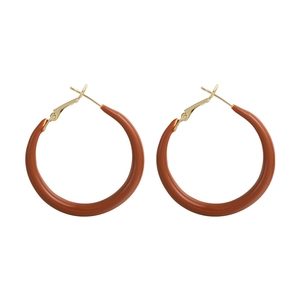 Vintage caramel amber hoop earrings with elegant gold alloy clasp for women