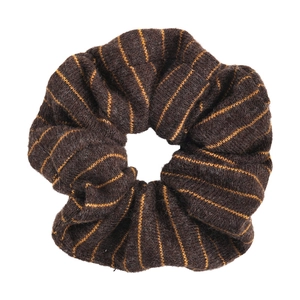 Chic brown striped knitted scrunchie with autumn winter color matching and high elasticity
