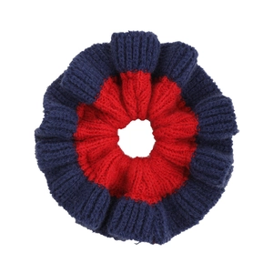 Oversized contrast knit scrunchie in red and navy blue for casual bun hairstyles