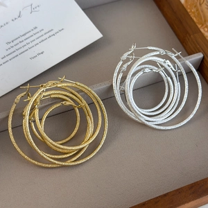 Minimalist frosted glitter layered hoop earrings in gold and silver finish