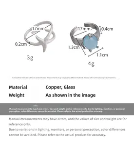 Detail view of starfish rings with dimensions and copper glass material specifications