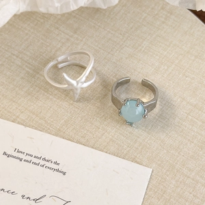 Silver starfish ring and sky blue gemstone ring set with adjustable open band design
