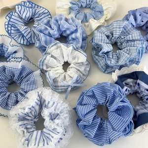Lot de chouchous bleus en dentelle à carreaux avec broderie florale pour la coiffure