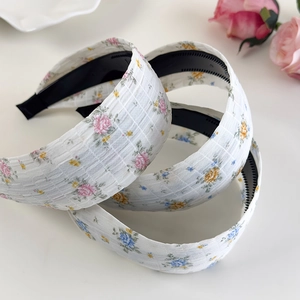 Serre-tête Large en Tissu Imprimé Floral Pastoral Français Doux Serre-tête Avec Dents Antidérapantes Accessoires Cheveux Femme