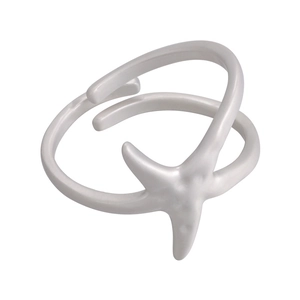 Minimalist silver starfish open ring with double-layered band for summer beach style