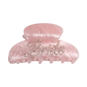 Pink marbled large hair claw clip with sparkling rhinestone Bride lettering design