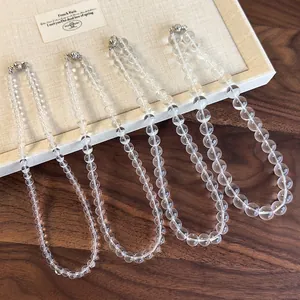Elegant Clear Glass Beaded Choker Necklace Transparent Round Bead Clavicle Chain With Magnetic Metal Clasp Korean Style Jewelry For Women Daily Party Necklaces