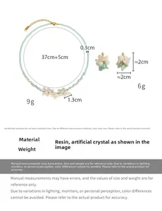 Spécifications de taille pour l'ensemble collier à perles vert menthe et boucles d'oreilles
