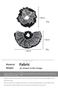 Detailed dimensions of black lace polka dot hair scrunchies with mesh texture