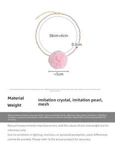 Detail view of pink rose choker with beaded pearl chain and specific measurements