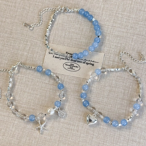 Bracelet à breloques en perles de verre bleu cœur et étoile de mer pour femme