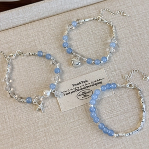 Bracelet en Perles de Verre Thème Océan Avec Pendentif Étoile de Mer Cœur Coquillage Chaîne en Alliage Bijoux Femme