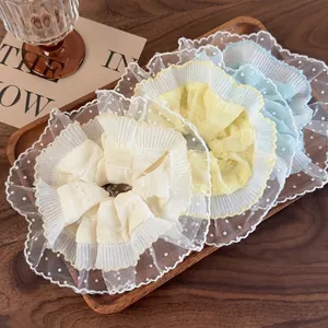 French Gentle Lace Polka Dot Mesh Fabric Scrunchies Vintage Elastic Hair Ties For Women Daily Styling Accessories