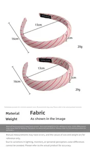 Detailed size and weight comparison of pink striped headbands in 2cm and 3cm widths