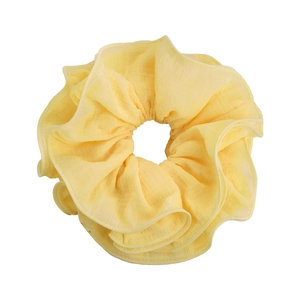 Grand chouchou jaune clair en mousseline avec motif floral pour les femmes
