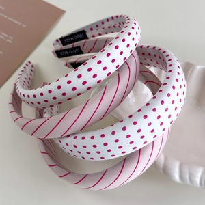 Pink striped and red polka dot padded sponge headbands for women with a French style