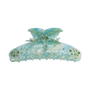 Pince à cheveux étoile de mer avec dégradé bleu-vert marbré et strass scintillants