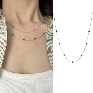 Minimalist Stainless Steel Rainbow Beaded Necklace Silver Tone Snake Bone Chain Jewelry For Women Summer Dainty Necklaces