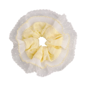French style polka dot lace scrunchie with yellow layered fabric for women