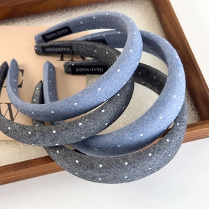 Handmade Polka Dot Fabric High Top Headband For Women Fresh Padded Denim Style Hair Band Headpiece Daily Hair Accessories