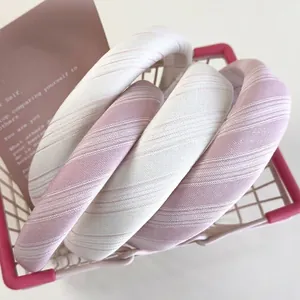 Vintage Padded Striped Fabric Headband Sweet Sponge Filled Wide Hair Band For Women Girls Retro Style Hair Accessories