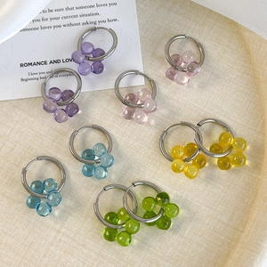 Summer sweet floral hoop earrings with colorful acrylic flower beads for women