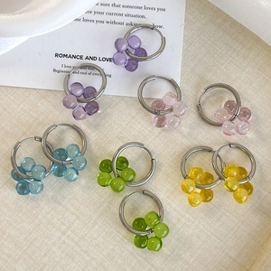Korean Sweet Fresh Flower Hoop Earrings For Women Copper Resin Beaded Floral Dangle Earrings Personality Summer Fashion Jewelry