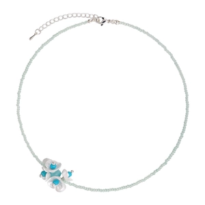 Mint green beaded necklace with white lily of the valley pendants and silver lobster clasp