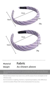 Guida alle taglie per cerchietti in tessuto a scacchi viola da 2 cm e 3 cm con specifiche