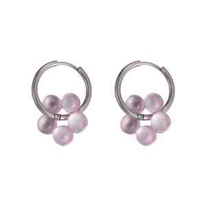 Elegant silver hoop earrings with sweet pink beaded flower charms for summer style