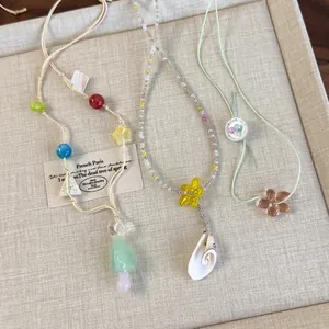 Handmade Colorful Beaded Necklace For Women Dopamine Style Glass Mushroom Flower Shell Pendant Adjustable Choker Vacation Jewelry