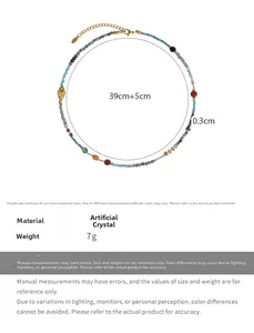 Detailed size view of colorful crystal beaded necklace with 39cm plus 5cm extension