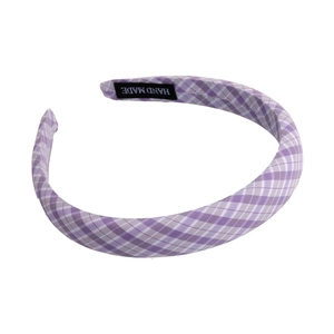 Cerchietto a quadri viola da donna con etichetta fatta a mano e design minimalista