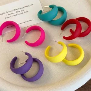 Orecchini a Cerchio Dopamina a Forma di C Colore Caramella Orecchini in Resina Opaca con Perno in Argento 925 per Donna