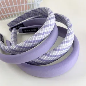 Cerchietto in Spugna Imbottita Retrò Francese per Donna Viola Fata Tinta Unita Gingham Plaid Tessuto Cerchietto per Capelli Accessori