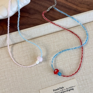 Sweet red and blue mushroom beaded necklace with colorful dopamine style for women