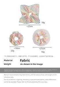 Dimensions et poids détaillés pour chouchous et accessoires cheveux aux motifs de cœurs