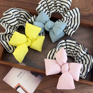 Chic striped bow scrunchies set in yellow, blue and pink colors for girls hair